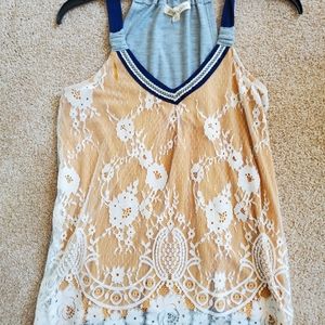 mustard yellow floral lace tank top blouse